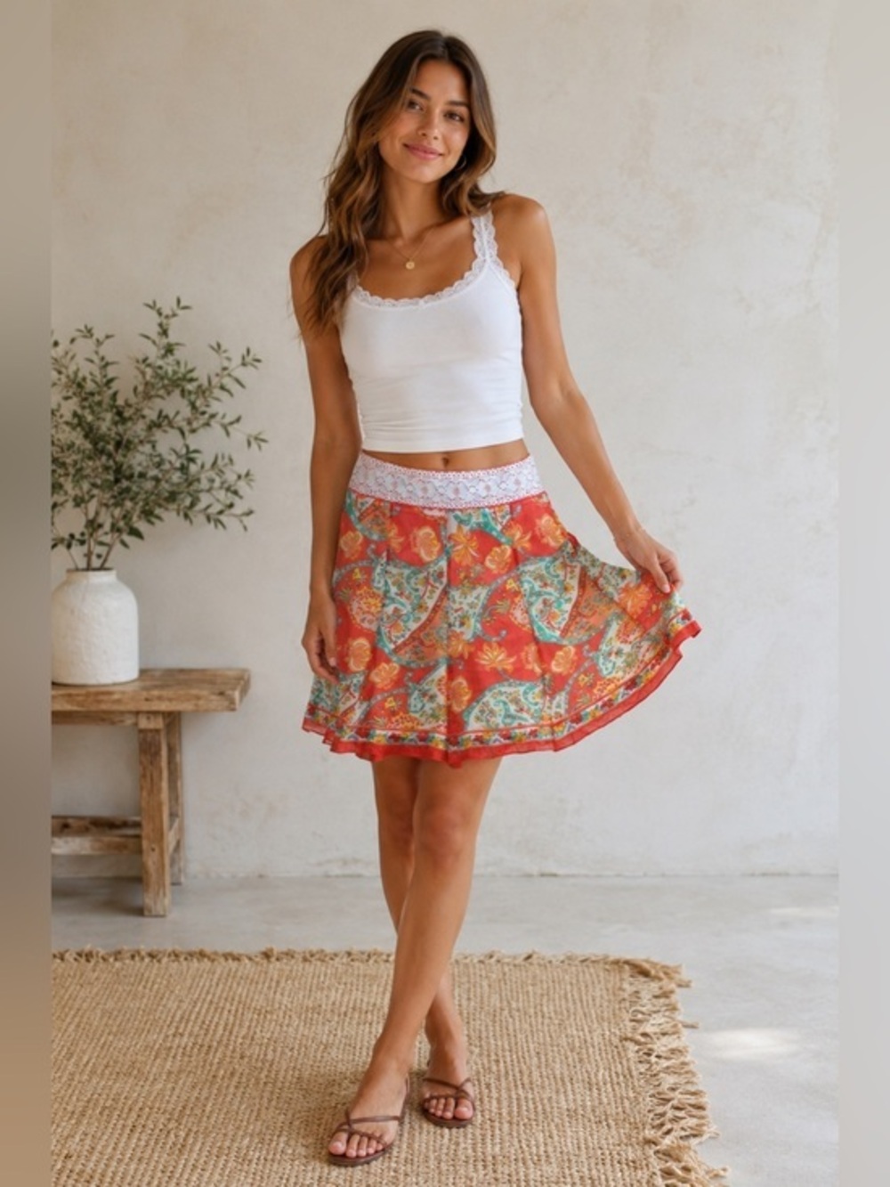Antonio Melani Santa Fe Poppy Ibiza Silk Skirt Sz 10 NWT